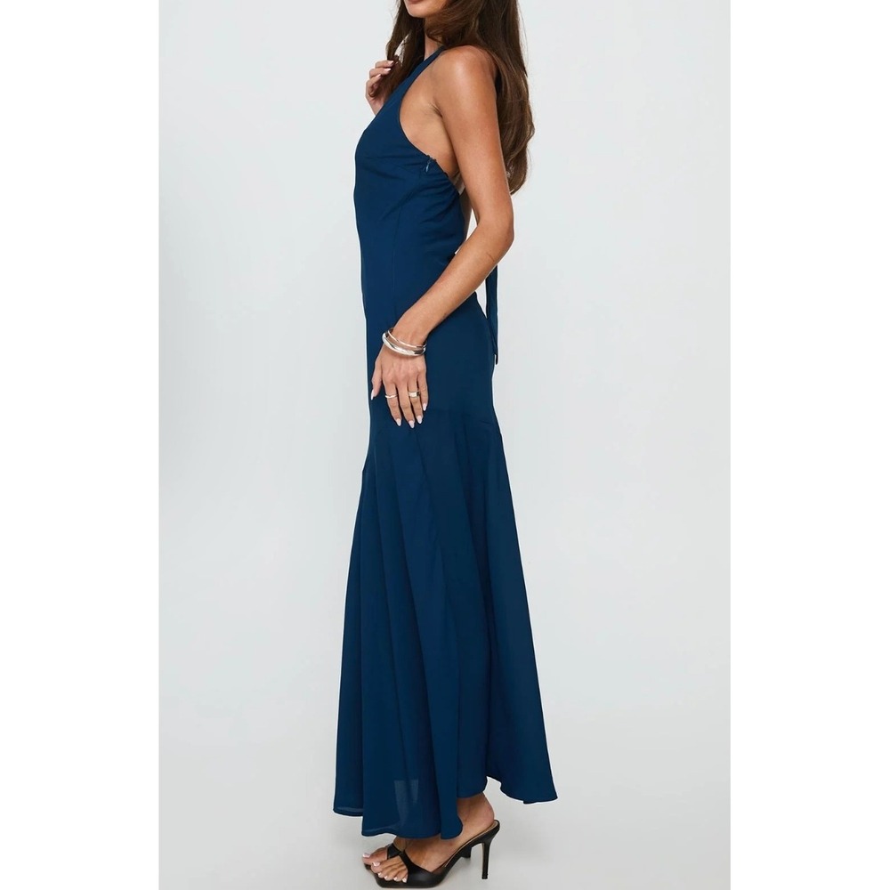 Princess Polly Navy Blue Halter Maxi Dress V-Neck Open Back Formal Evening Gown - Picture 2 of 16